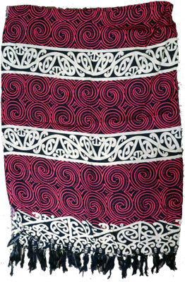 BANS106 Sarong spiral/koru rayon red