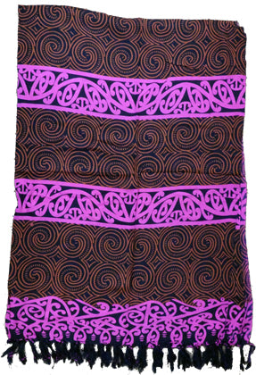 BANS107 Sarong spiral/koru rayon brown & pink