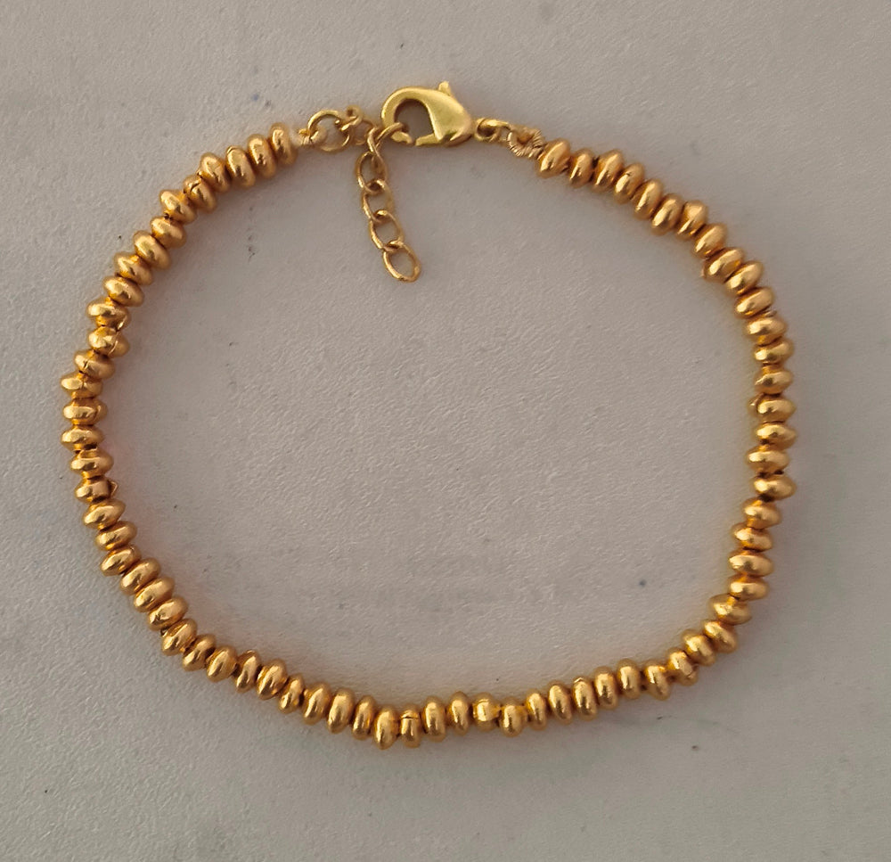 Gold Plated 4mm Beads on Brass Bracelet 16+2cm
