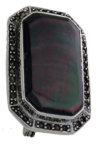 Brooch Black MOP Shell Marcasite stg silver SALE