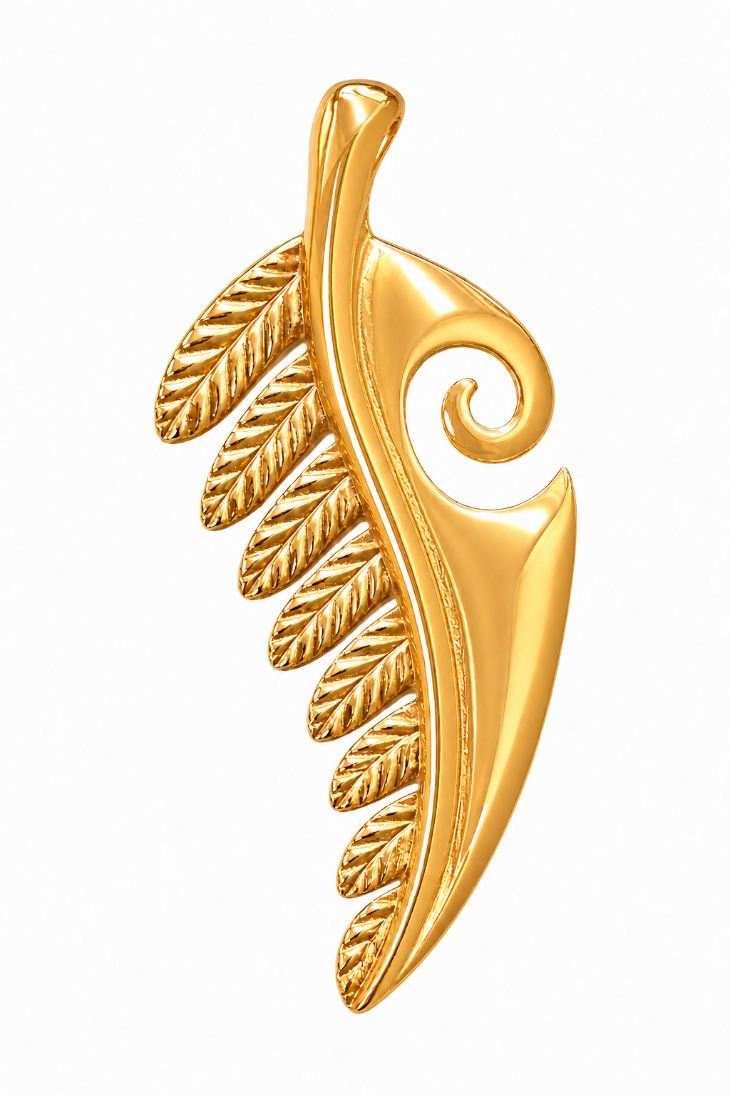 Gold Plated 1 micron 14k on Brass Fern & Koru Pendant + antitarnish