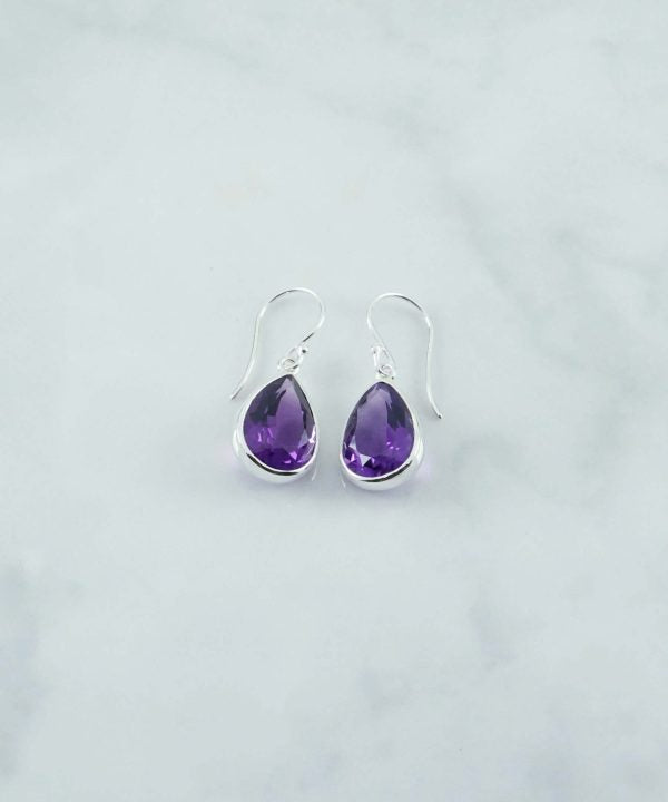 EA106 Amethyst Faceted Teardrop 12x8mm Earring