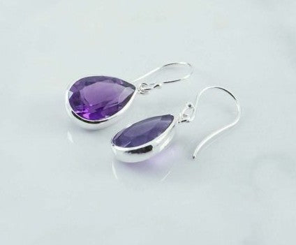 EA106 Amethyst Faceted Teardrop 12x8mm Earring