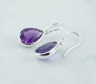EA107 Amethyst Faceted Teardrop 18x13mm Earrings