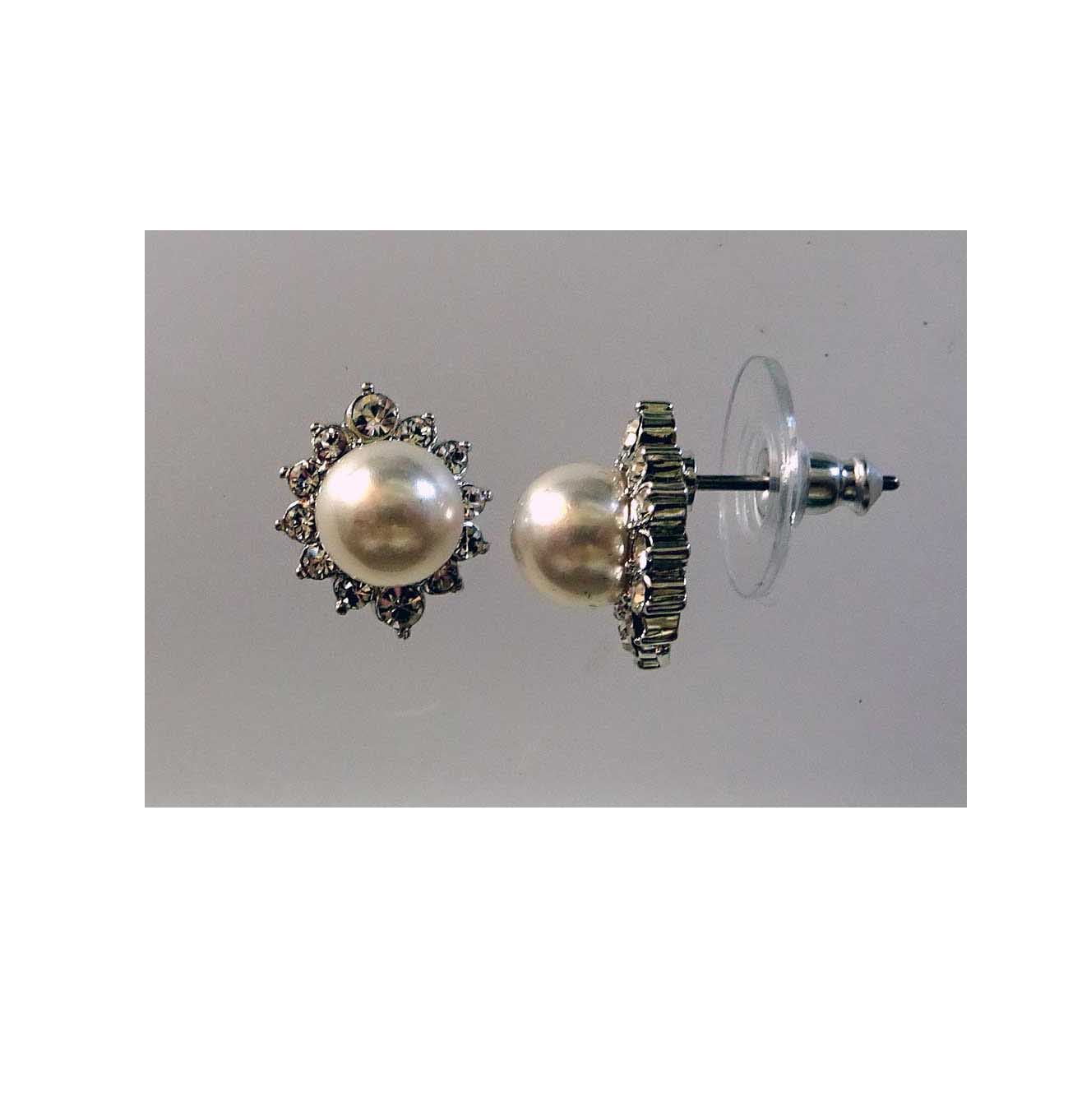 EF406 Earring stud flower 8mm pearl