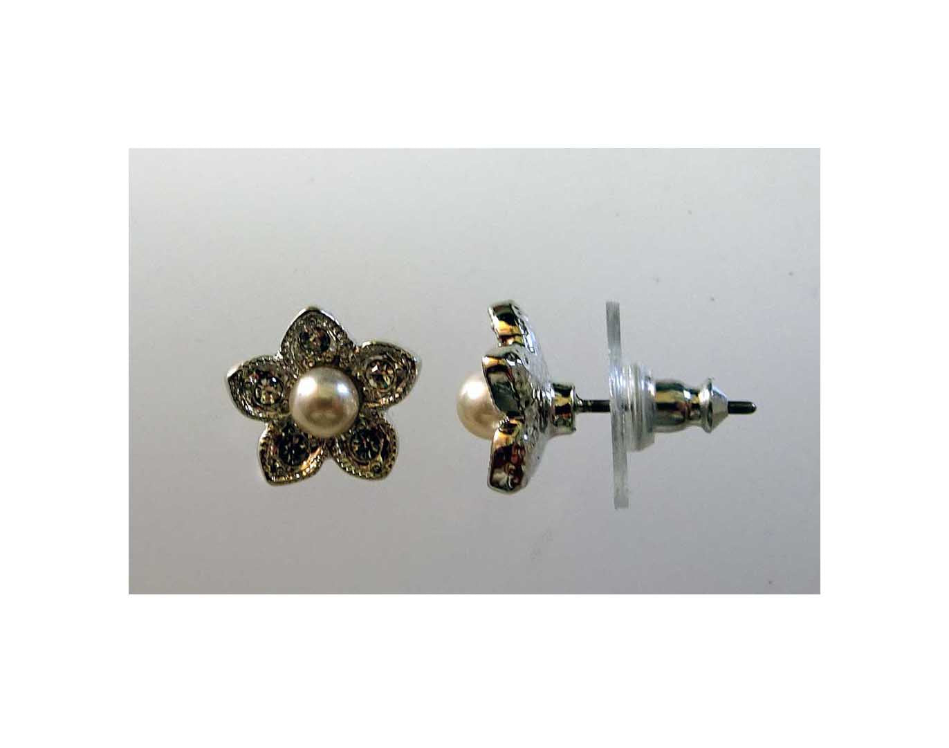 EF408 Earring stud flower 5mm pearl