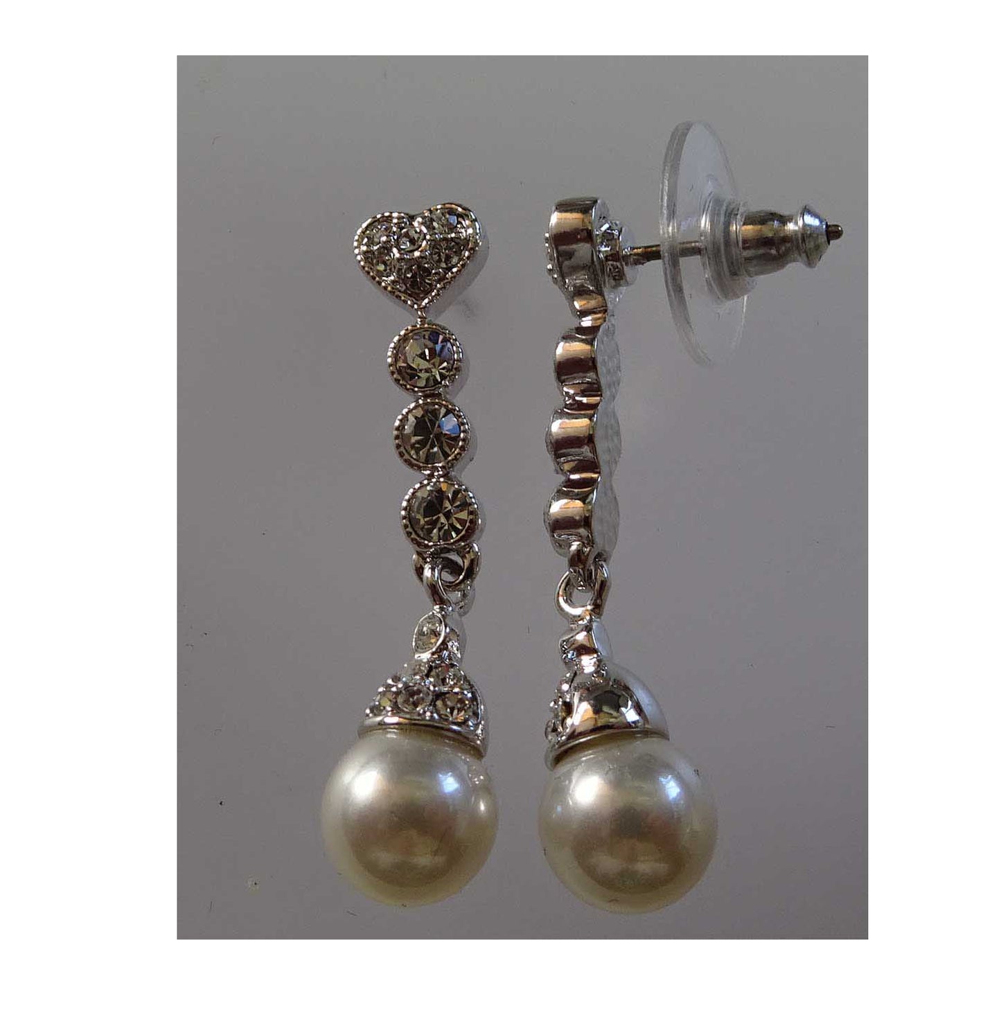 EF417 Earring stud heart drop 8mm pearl