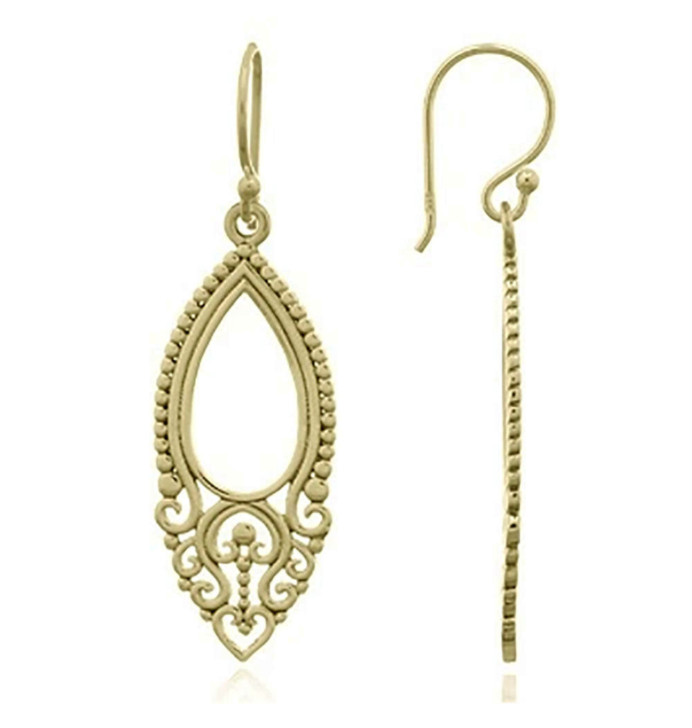 Earring Gold Plate Filigree 30x15mm & 1 micron GP + E coat SALE