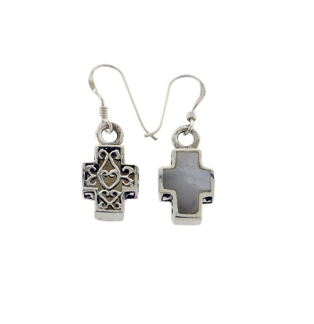 E/R MOP cross filigree pattern stg silver 14x10mm SALE