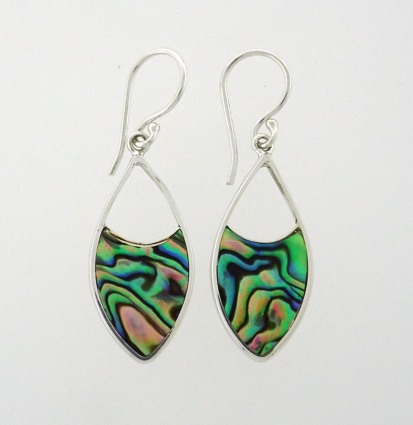 NZ Paua Shell 28x16mm stg silver Earrings