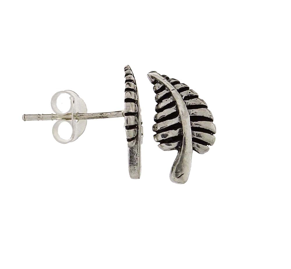 Silver stud earring fern