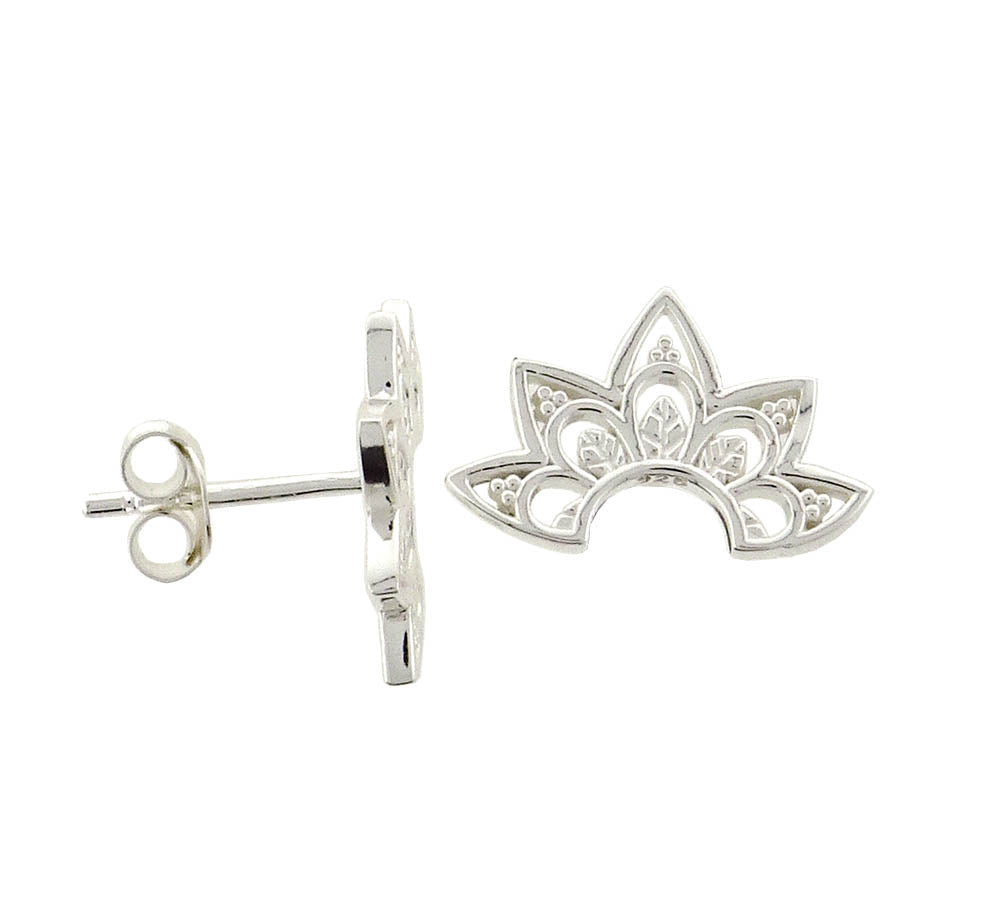 Earring Stg Silver stud Fan Sh