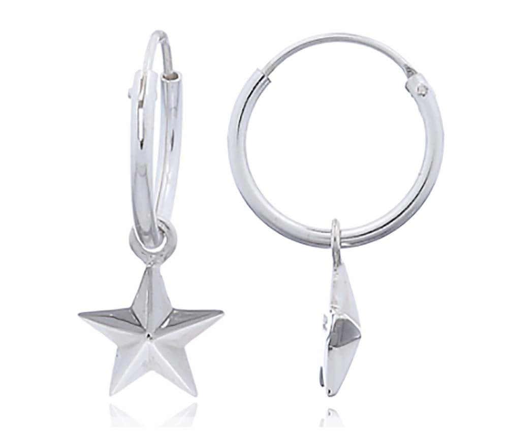 Star on Hoop Earring Stg Silve