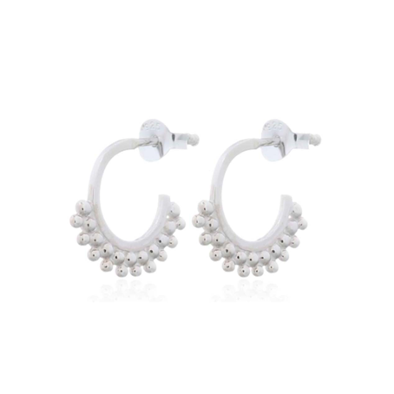 E/R Beaded Boho semi Hoop & stud sterling silver SALE