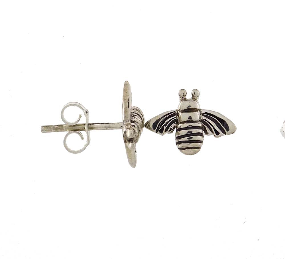 Silver stud earring honey bee