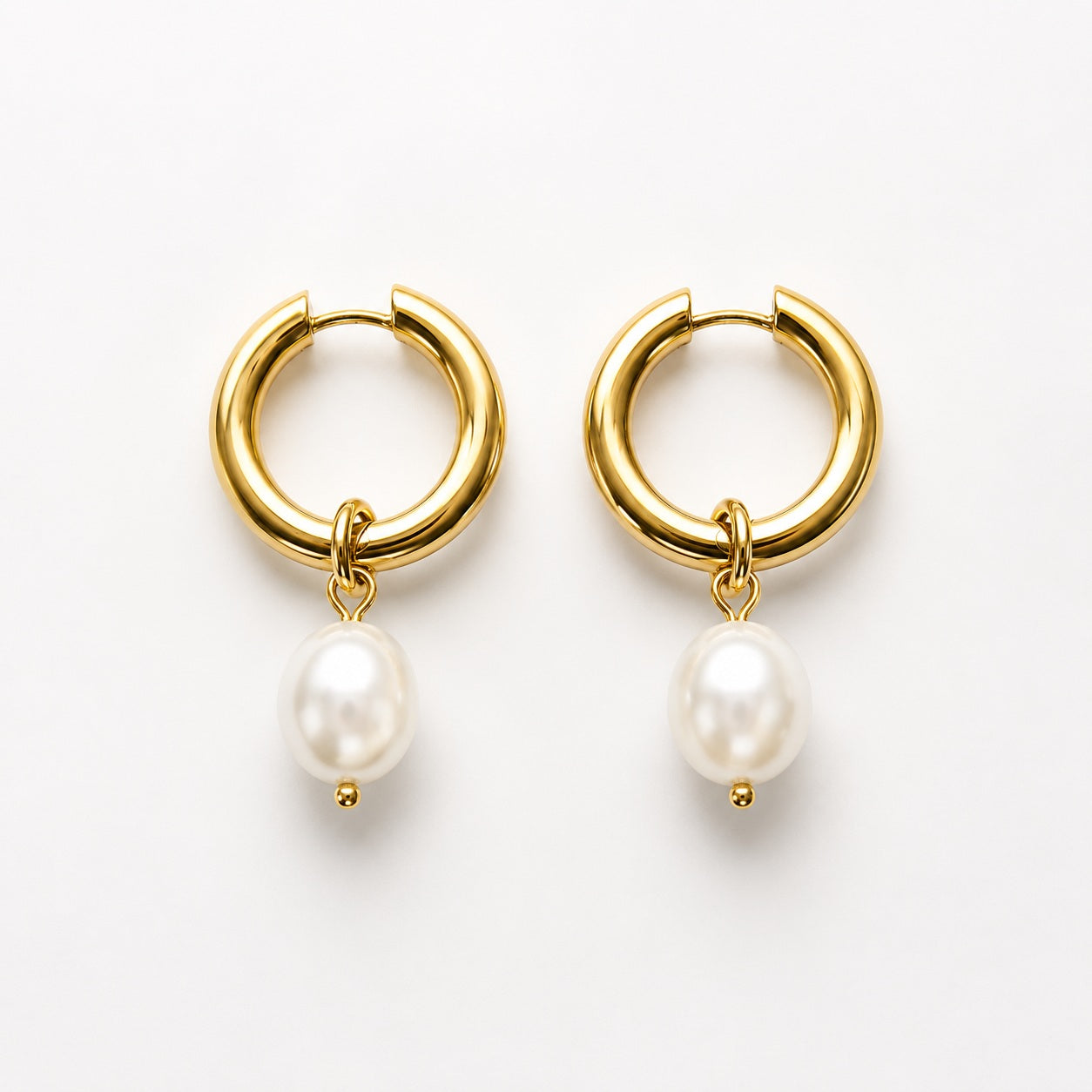 18K Gold Plated Stainless Steel & Freshwater Pearl 23mmHoop Earring