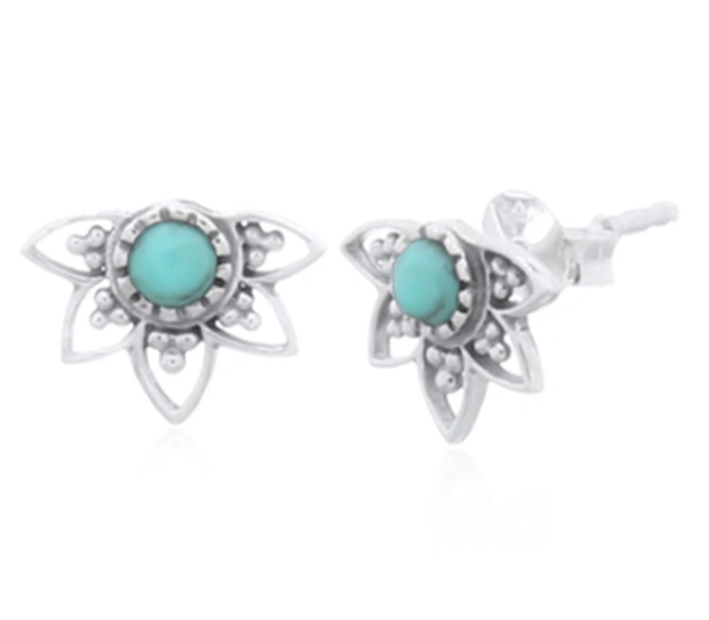 E/R Stud Boho Lotus Turquoise sterling silver