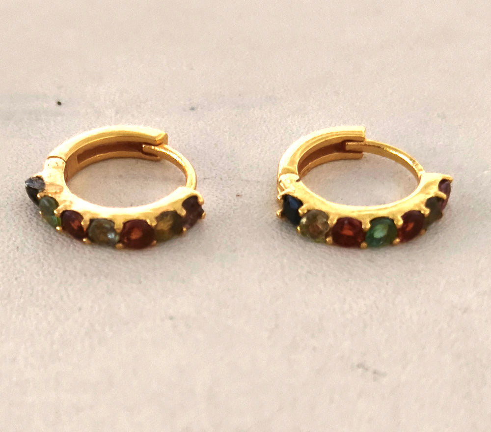 Multi Tourmaline Facet Huggie Gold Plated on Brass