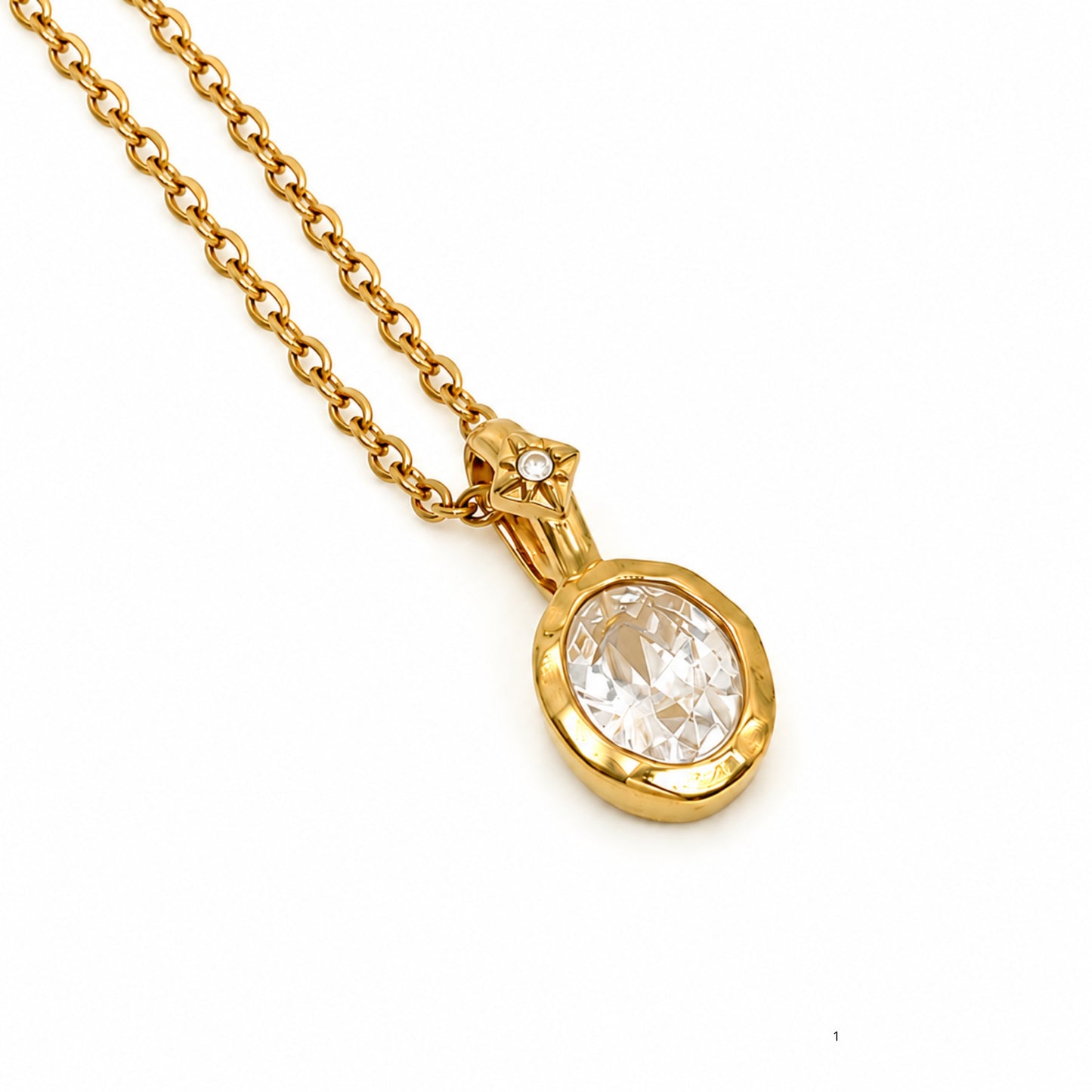 18K Gold Plated Stainless Steel Necklace with White CZ Pendant 20mm on 40+5cm chain