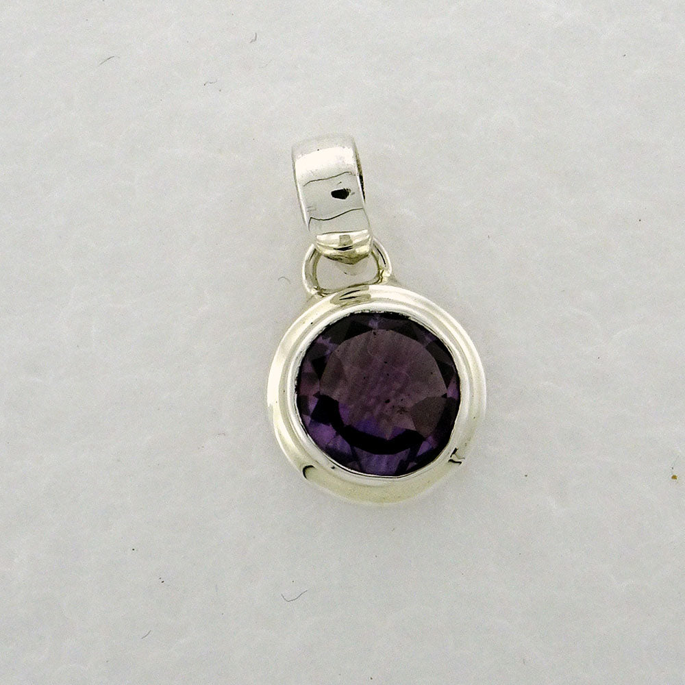 PA109 Amethyst Faceted 9mm Round Pendant