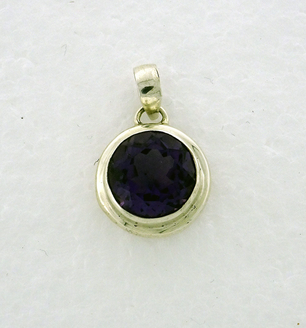 PA110 Amethyst Faceted 12mm Round Pendant