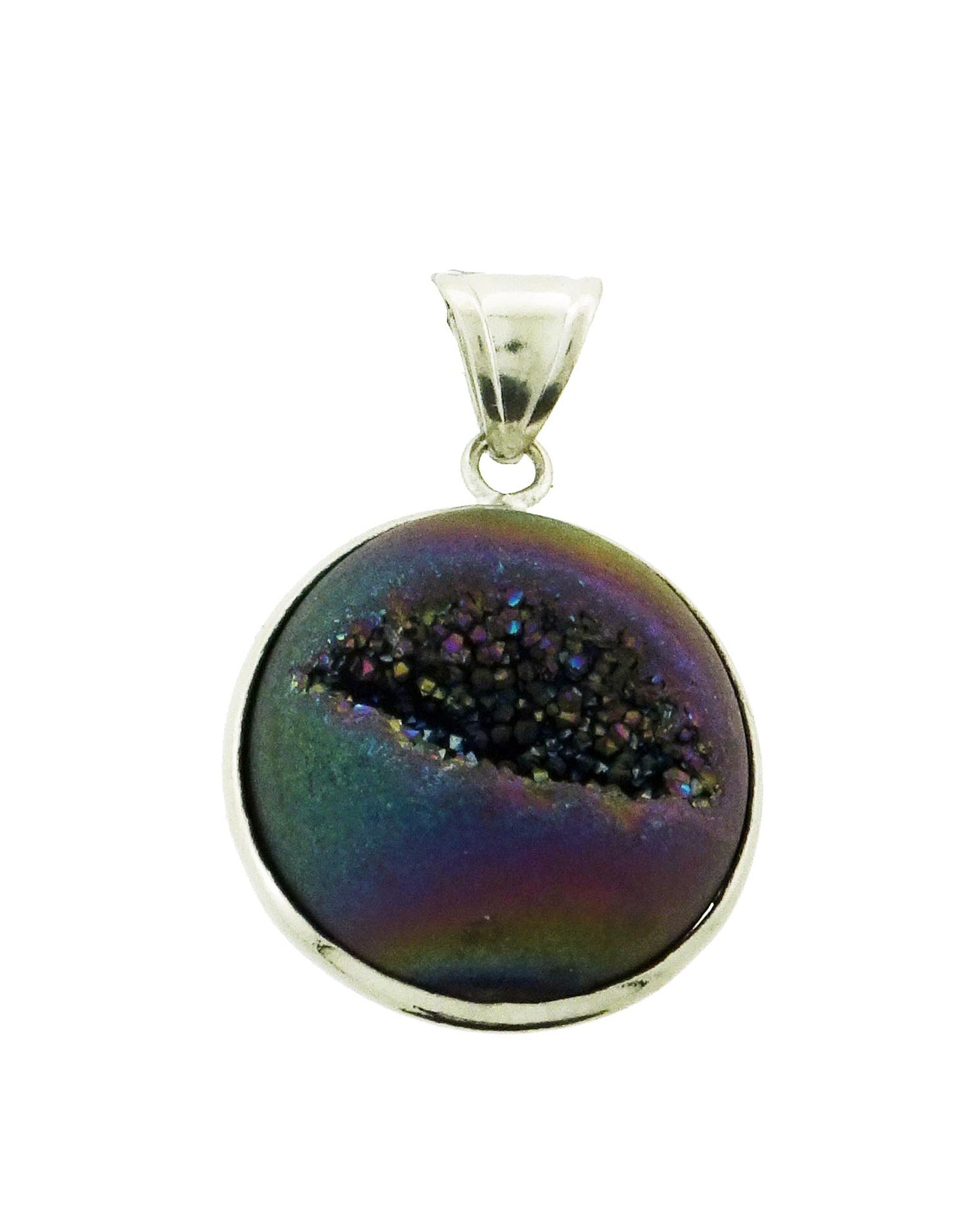 Rainbow Agate pendant with Druzzy Pendant rhodium & silver plated SALE