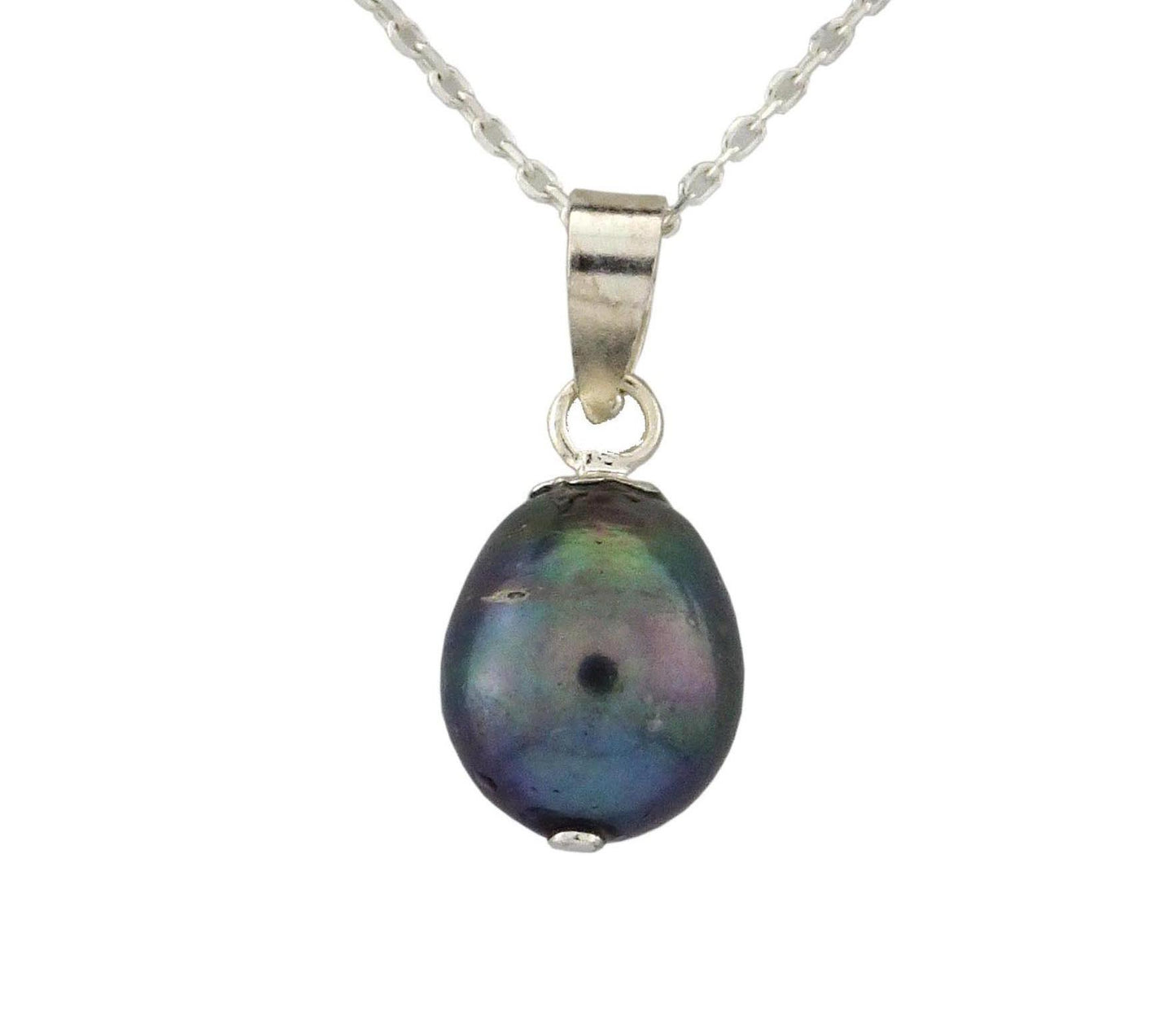 Pend blk pearl 9x11mm stg sil