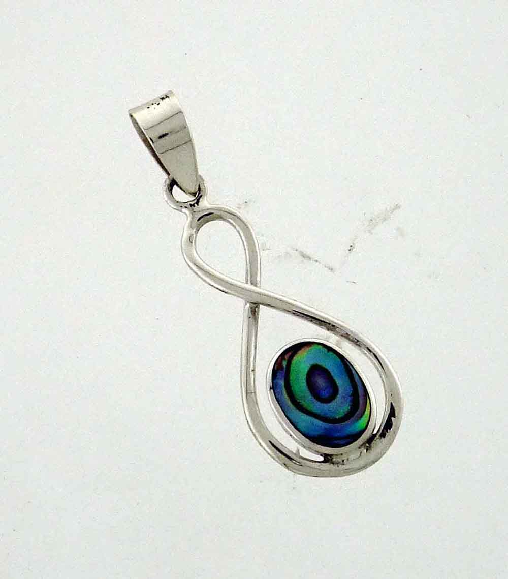 N Z Paua 8x6mm Figure 8 Pendant Stg Silver