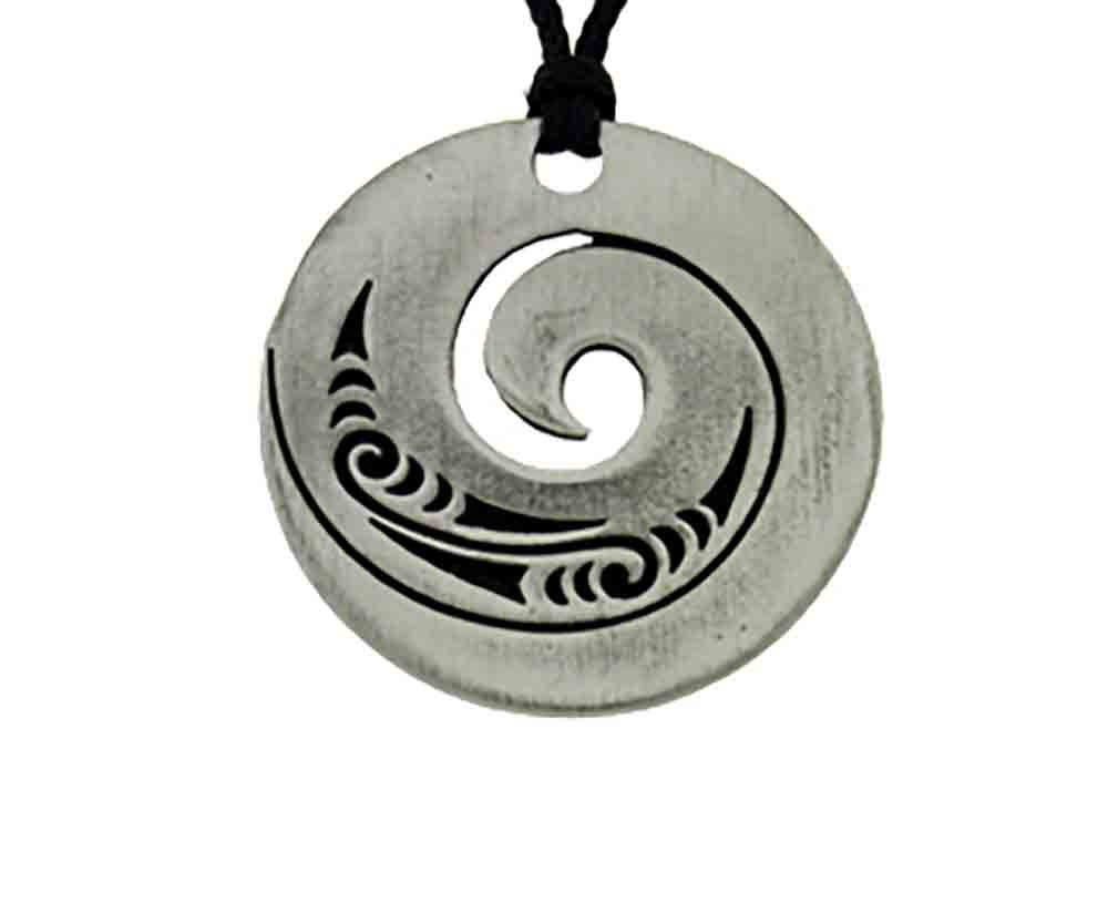 Pend Pewter Koru open