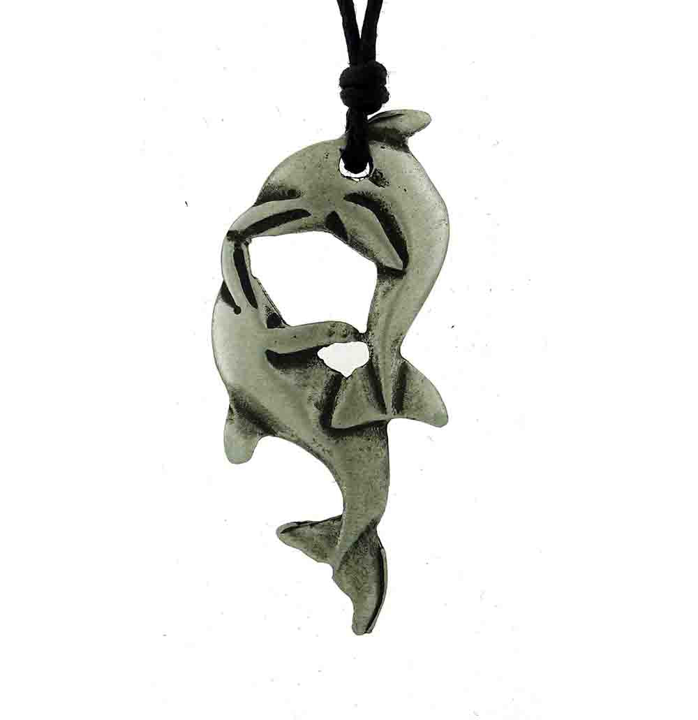 Double dolphin pewter pendant