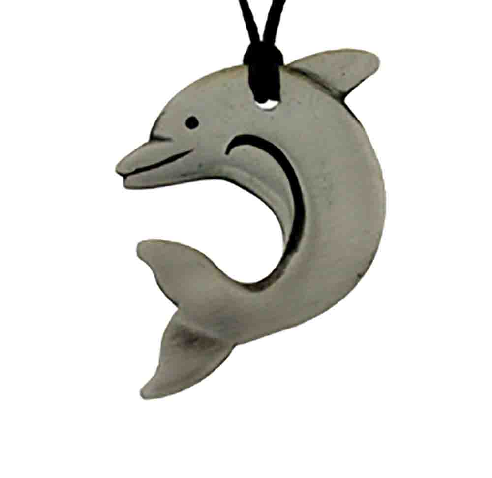 Pendant pewter curved dolphin
