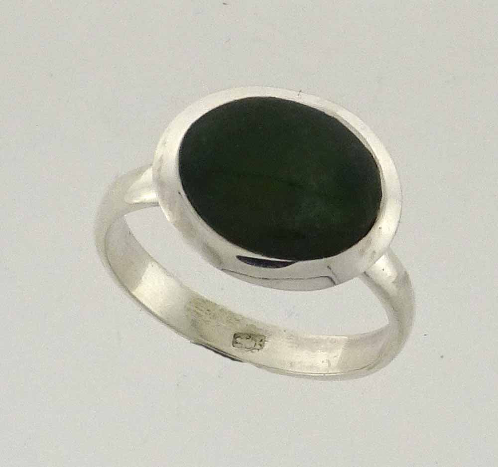 Pounamu 10x12mm oval cabochon ring sterling silver large