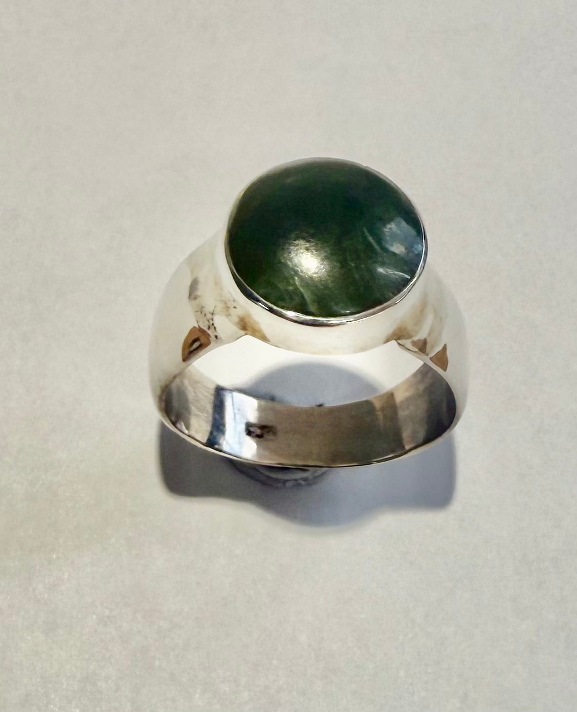 Pounamu 12mm round cabochon ring sterling silver medium