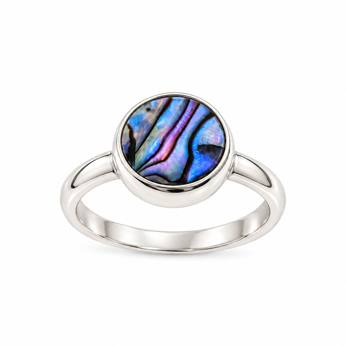 NZ Paua 10mm round Ring Sterling Silver