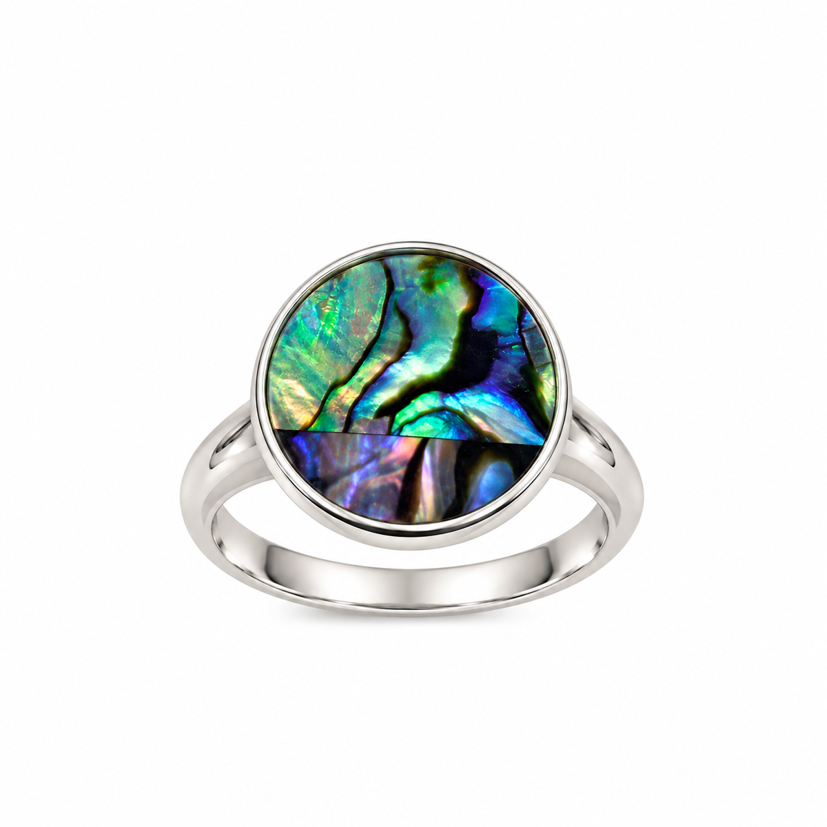 NZ Paua 16mm round Ring Sterling Silver