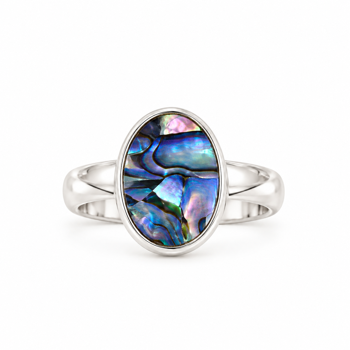 NZ Paua 16x12mm Ring Sterling Silver