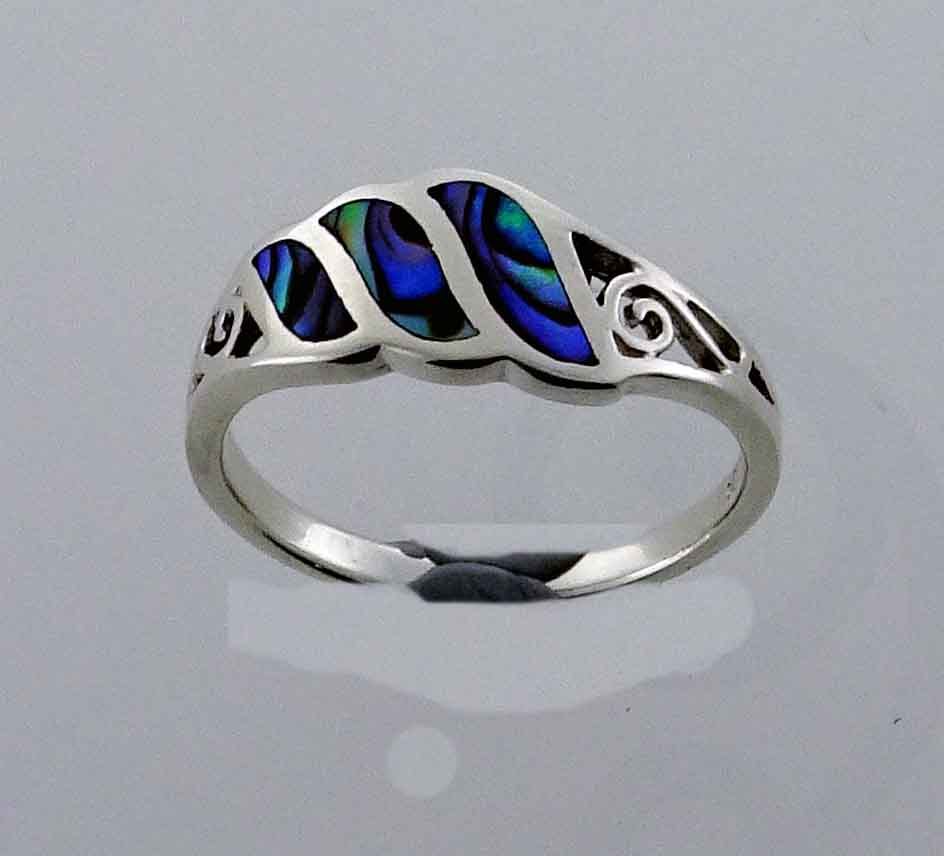 NZ Paua Ring 3xinlay & spirals