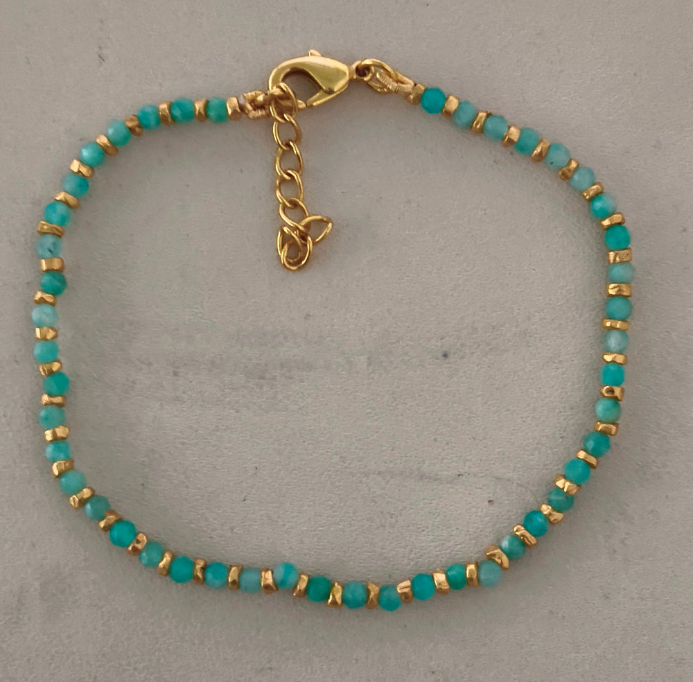 Amazonite Facet & Gold Plated Beads Bracelet 16+2cm