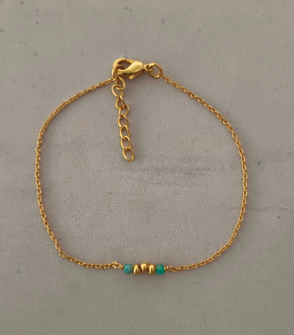 Amazonite Facet Beads & Gold Plated Beads on Brass  on Fine Chain Bracelet 16+2cm