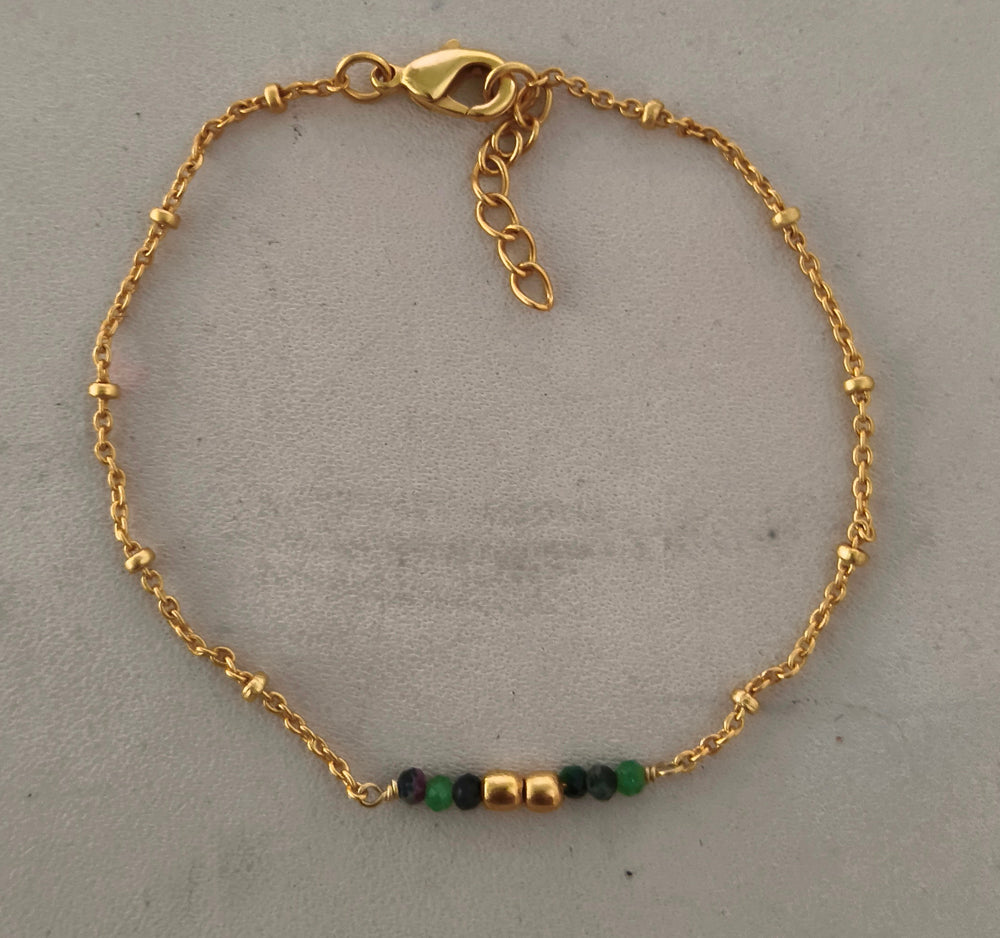 Ruby zoisite Facet Beads & Gold Plated on Brass Beads & Fine Chain Bracelet 16+2cm