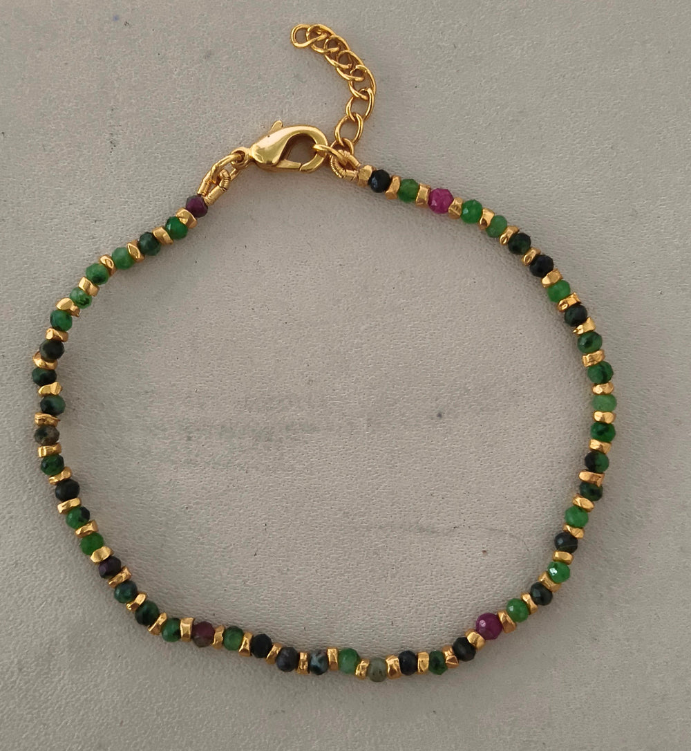 Ruby zoisite Facet and Gold Plated Beads Bracelet 16+2cm