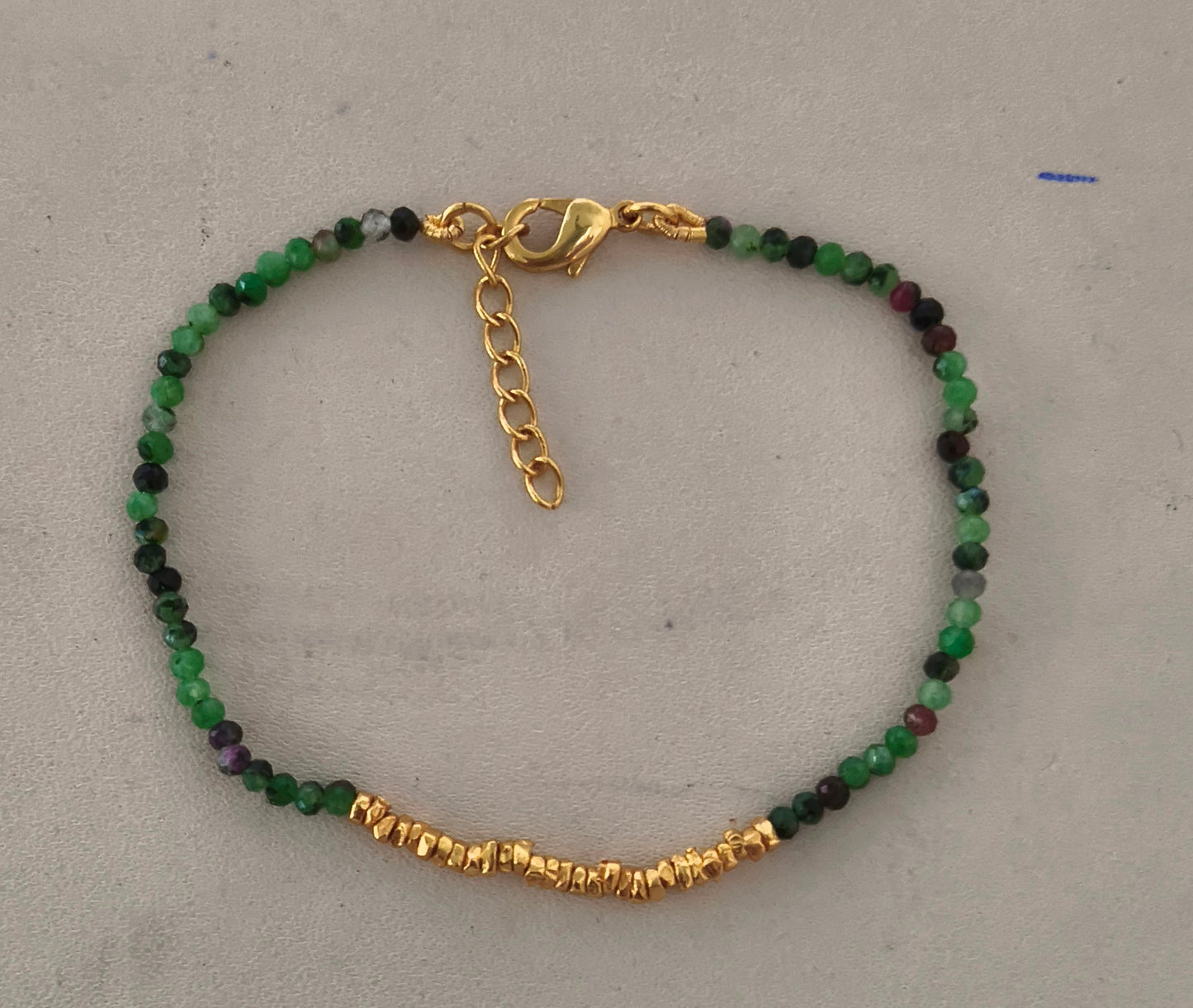 Ruby zoisite Facet & Gold Plated Beads on Brass Bracelet 16+2cm