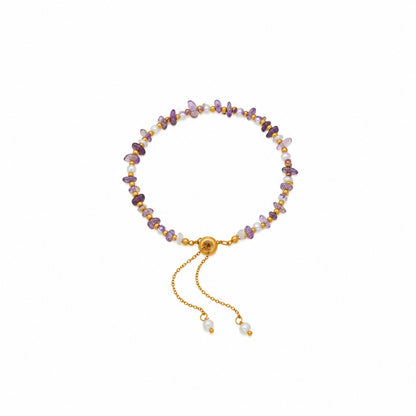 18K Gold Plates Stainless Steel lPearl & asst stones Bracelet 19 + 7cm