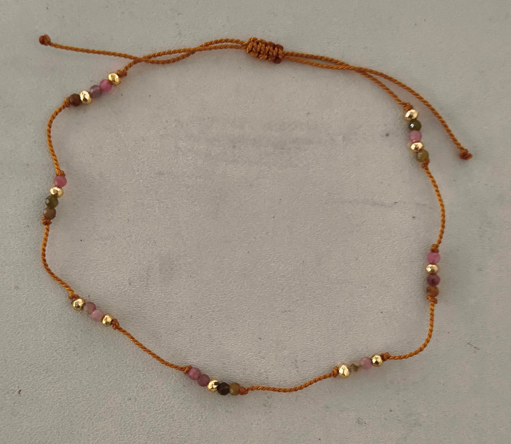 Tourmaline on Thread  with Gold Plated Beads Bracelet