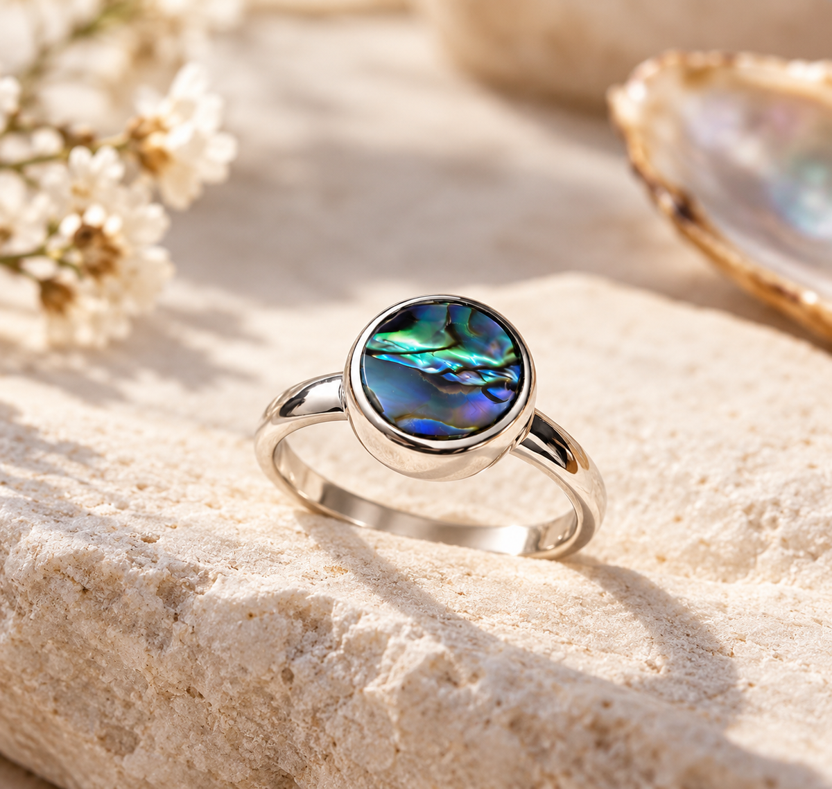 NZ Paua 8mm round Ring Sterling Silver