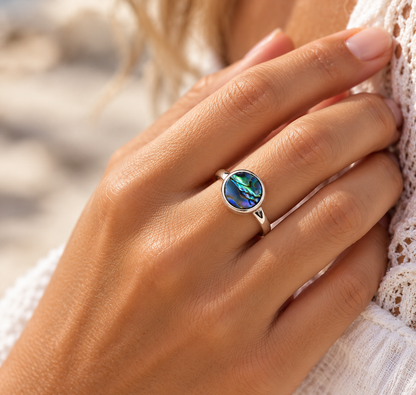 NZ Paua 8mm round Ring Sterling Silver