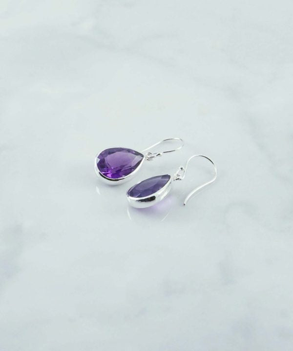EA108  Amethyst Faceted Teardrop 14x10mm Earring