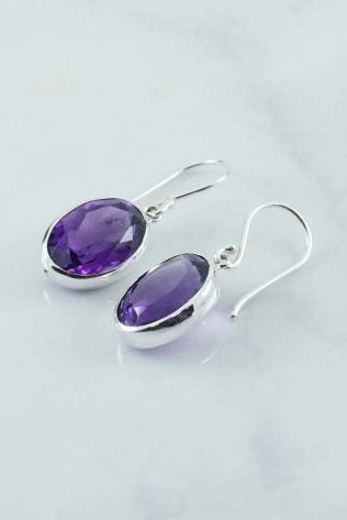 EA113  Amethyst Faceted 12x10mm oval Earring