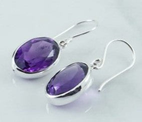 EA113  Amethyst Faceted 12x10mm oval Earring