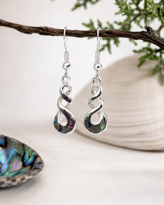 Stg Silver Plated on Brass E/R & Paua Shell Triple Twist